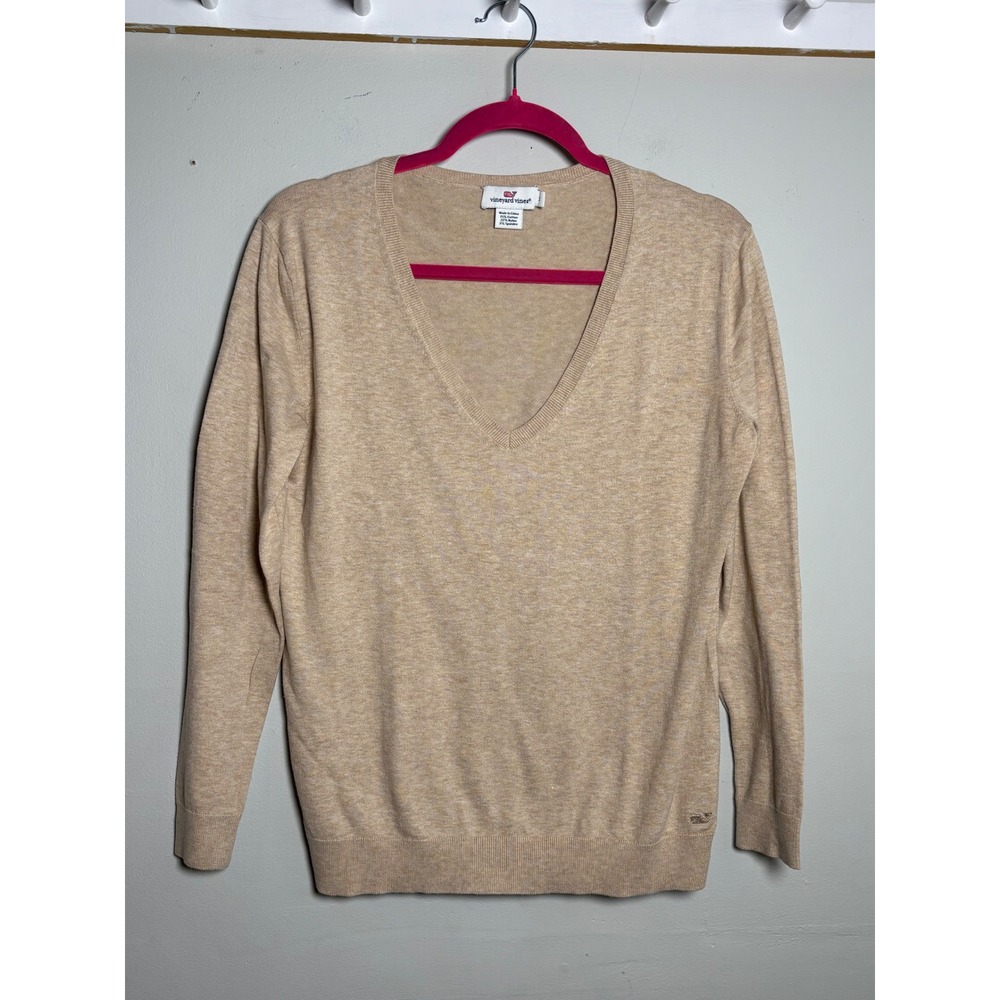 Vineyard‎ Vines V-Neck Sweater Tan Heather Cotton Blend Women's S Classic